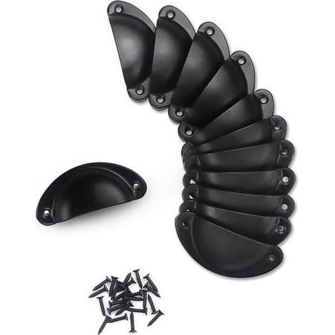 12 Pcs Poignée de Noir Coquille Vintage,Rétro Poignée de Shell Pour Porte Cabinet, Tiroir, Porte-Fer Incurvé Boutons de Porte (24 Vis) (1/4)