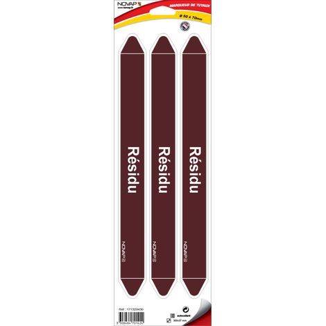 Planche de 3 marqueurs de tuyauterie 355 x 37 mm pour Ø 50 à 70 mm - Résidu - 4701424