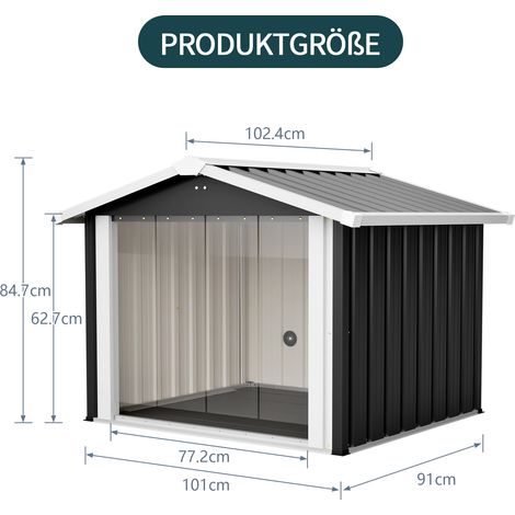 Niche imperméable pour chien 102x91x84cm, cabanon grand format avec toit pentu pour drainage, protection anti-UV et aération, chenil en plastique robuste contre les intempéries pour jardin, terrasse, 