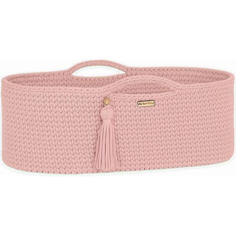Moisés de algodón BOHO hecho a mano con colchón - rosa pastel (1/5)