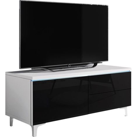 Mueble TV Uva III, Blanco + Negro brillante, Número de puertas: 1, Número de cajones: 2, 100x43x45cm, LED