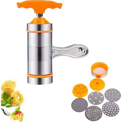 Machine à pâtes manuelle, presse à pâtes manuelle, machine à pâtes manuelle, machine à pâtes en acier inoxydable avec 7 moules à pâtes manuels (1/5)