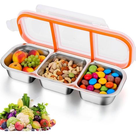 TuseRxln Snack Box - Acier Inoxydable - 3 Compartiments - Avec Couvercle - 1 Pièce - Argent (1/5)