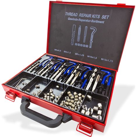 Dema – Coffret de réparation filetage 131 pièces – 100 inserts filetés M5/M6/M8/M10/M12 – Acier au carbone trempé – Compatible bougies 14mm (1/6)