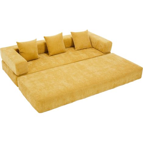 Divano modulare in ciniglia giallo senape con tasche laterali MODENUIT (1/5)