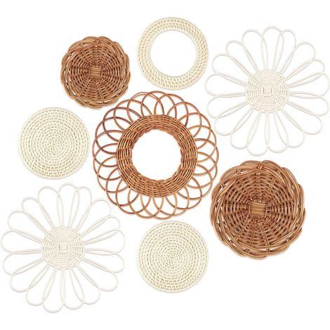 Lot De 8 Décoration Murale En Rotin Paniers Muraux À Suspendre En Rotin Paniers Muraux Boho Panier Mural Tissé À Suspendre pour Décoration Mural Maison Ferme Salon(Blanc (1/5)