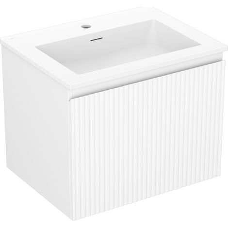 Mexen Rivel armoire de salle de bain 60 cm avec lavabo Otis, 1 tiroir, rainuré, blanc mat - 91A20-06047-1-BF01-W18M01 (1/5)