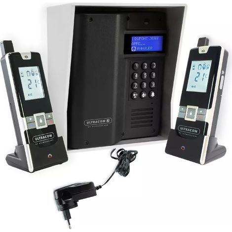 Interphone autonome sans-fil collectif / multipropriétés UltraCOM3 visière argentée + 2 combinés + transformateur 12V (1/5)
