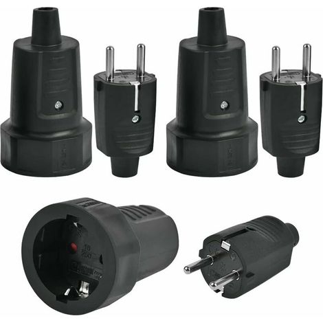 Lot de 3 prises extérieures étanches avec contact en caoutchouc protecteur IP44, 250 V 16 A (noir) (1/4)
