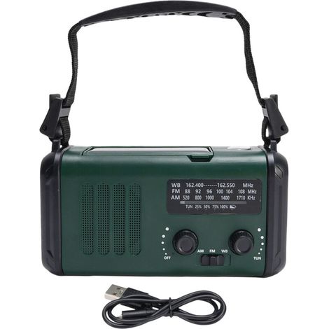 Radio a manovella solare Crezuo, batteria da 10000 mAh, AM/FM/meteo NOAA, con luce di lettura e torcia per attività all'aperto in caso di emergenza.-Crezuo