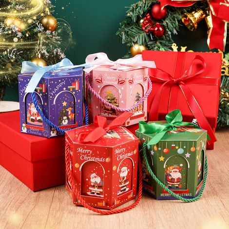 Boîte à bonbons/pommes de Noël – Emballage de Noël – Style dessin animé (Modèle découpé à la main, 10,6 cm de longueur, ruban inclus) – Lot de 20 (1/5)