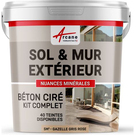 béton ciré, extérieur, pour sol, mur, terrasse, escalier, enduit, décoratif, minéral, en kit - 5 m² (en 2 couches) Gazelle Gris Rose - ARCANE INDUSTRIES