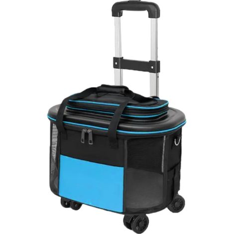 Valise à roulettes Portable pour animaux de compagnie, porte-chien et chat respirant avec valise à roulettes pour sortir et voyager, bleu (1/5)