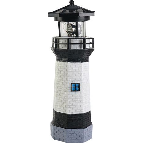 Ortviai Phare Solaire Rotatif pour Jardin – Décoration Extérieure en Résine Noire, Écologique et Autonome (1/5)