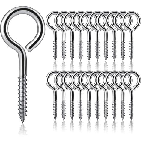20 Pièces Vis à œillets M5 x 65 Crochets à Vis en Acier Inoxydable 304 Piton à Visser Crochet a Visser Piton à Vis Crochets Métalliques Autotaraudants pour Bricolage, Travaux Manuels, Cadres en Bois (1/5)