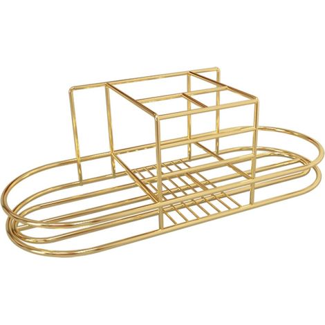 Porte-brosse à dents et organisateur de salle bain multifonctionnel, étagère en métal doré fixer au (1/5)