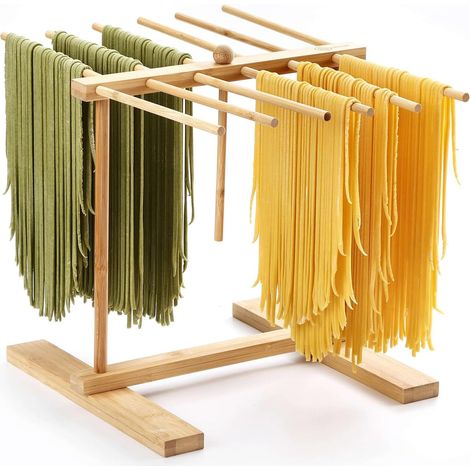 Séchoir À Pâtes, Sechoir A Pates Fraiches,Séchoir À Pâtes en Bois avec Tige De Transfert Et 12 Tiges, Support À Pâtes Pliable Et Réutilisable pour Sécher Les Pâtes, Linguine,Pates,Pate (1/5)