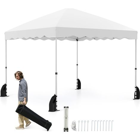 Tenda a baldacchino pop-up 3 x 3 M per feste per feste eventi commerciali, Rifugio da patio pieghevole con borsa con ruote Bianco (1/3)