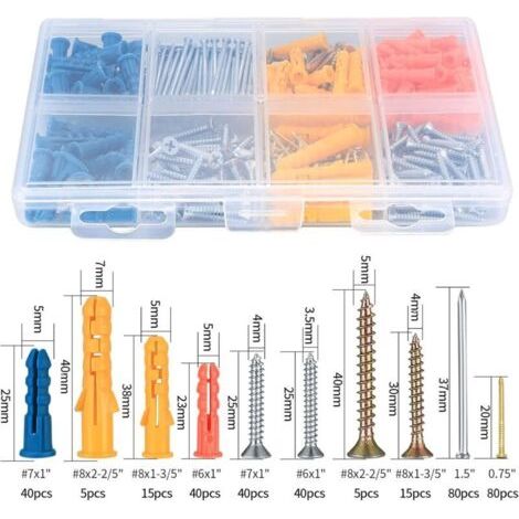 FENOPLASTICA360 Pièces Universal Kit Vis et Chevilles Ancrage d'expansion, Chevilles Vis Creuses Maçonnerie Autoperceuses, avec Vis à Bois (1/3)
