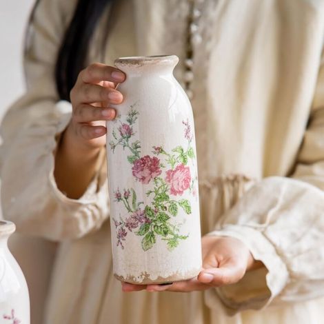 Vase rustique en céramique, vase vieilli pour la décoration intérieure, idéal pour décorer une étagère, vase bohème pour le salon( 20 cm) (1/4)