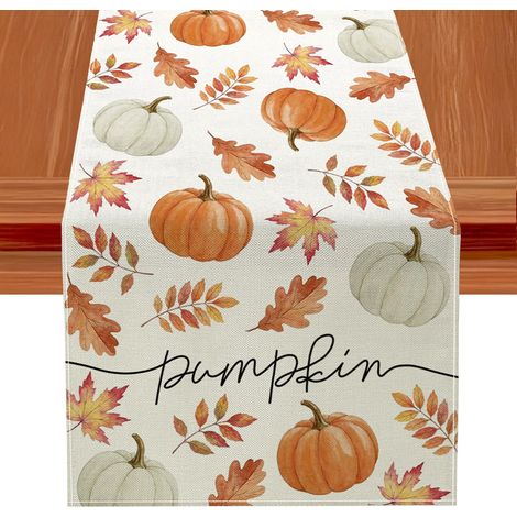 Chemin de table automnal 33x183cm – motifs citrouille et feuille d'érable, décoration Thanksgiving et récolte (1/5)