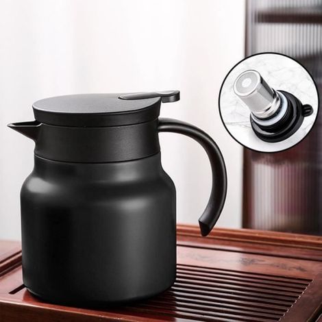 Théière à isolation thermique Noir 800ML, thermos à café avec filtre à thé, en acier inoxydable 304 antirouille (1/5)