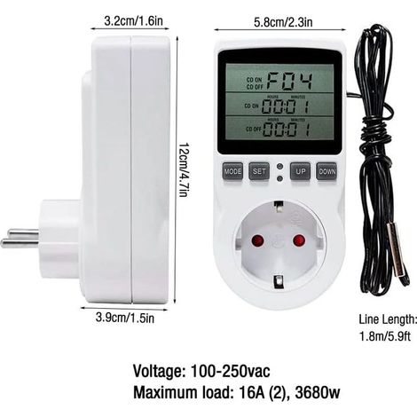 Controlador de temperatura LCD con enchufe para nevera, incubadora, invernadero y ventilador, interruptor de temperatura con pantalla LCD, enchufe de termostato digital para nevera, incubadora, invern (1/4)