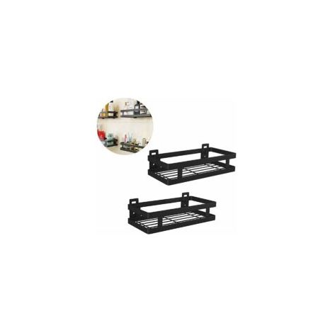 Estantería multifuncional de acero inoxidable - No requiere taladro - Para baño y cocina - Negro - 25 cm - 2 piezas - Crezuo (1/4)