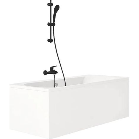 Pack bañera recta 180 x 80 JACOB DELAFON Elise + pack rociador bañera negro mate y mezclador Aimé + desagüe
