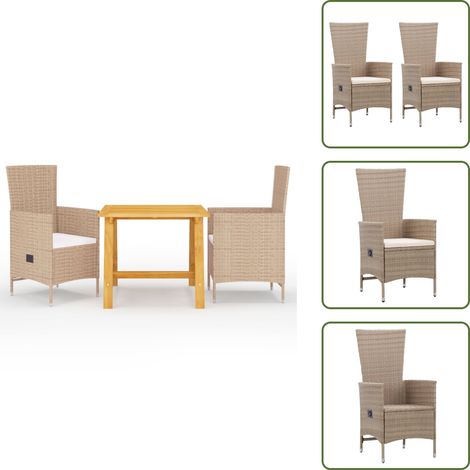 3-tlg. Garten-Essgruppe Beige - Gartentisch - Gartensessel - Rattan Möbel - Outdoor Küche - Gartenmöbeln (1/5)