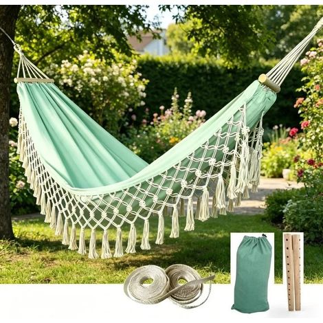 de style bohème 270x100CM, hamac suspendu pour 2 personnes, capacité de charge de 250kg, Hamac suspendu, convient aux patios et jardins.vert (1/5)