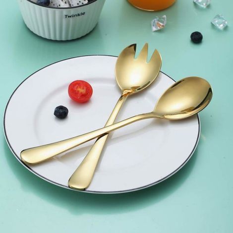 Ensemble de service à salade doré, ensemble de service à salade en acier inoxydable