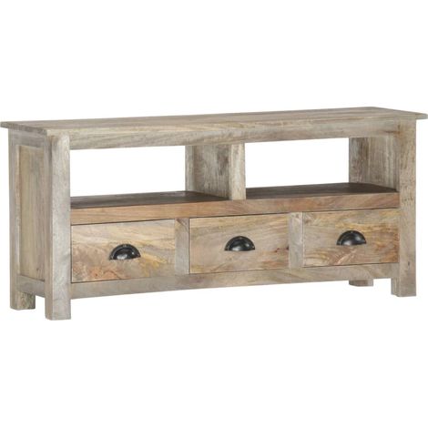Mobile TV multimediale scaffale per televisione televisore buffet sala da pranzo soggiorno camera da letto 110 x 30 x 50 cm legno massello di mango grigio 020025748