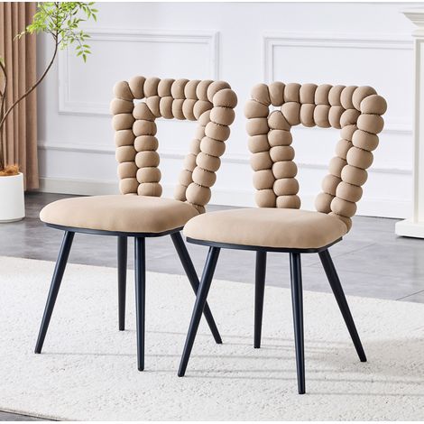 Set di 2 sedie da pranzo, schienale con apertura geometrica, gambe in metallo, velluto, cammello (1/5)