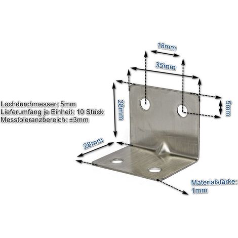Edelstahl Winkel 28 x 28 x 35 mm VE 10 Stück Lochwinkel Montagewinkel Verbinder