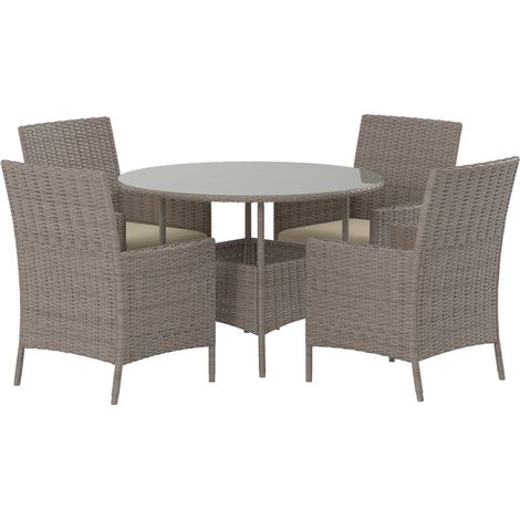 Ensemble Table de Jardin & 4 Fauteuils "Lefkas" 110cm Marron (1/3)