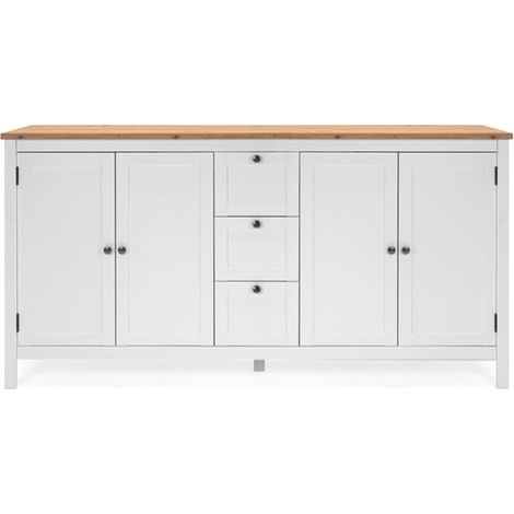 Mobile credenza 4 ante 3 cassetti bianco con top rovere 180x40xh.90 cm (1/5)