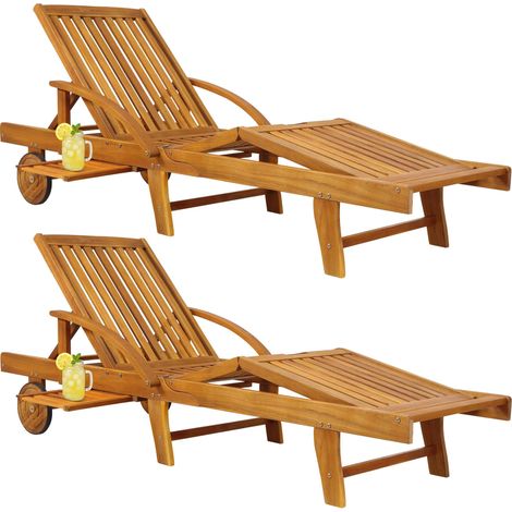 CASARIA® Set of 2 Wooden Sun Loungers Foldable Day Beds Weather-Resistant Acadia Wood Reclining Outdoor Furniture Patio Balcony Lawn Terrace Deck Chair 200 x 60 cm (1/5)
