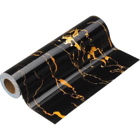 Bordüre mit Holzmaserung, 20 cm x 5 m, selbstklebend, strukturiert, PVC, wasserfest, für Wände, Türen, Tische, Schränke, Schreibtische, schwarz und gold
