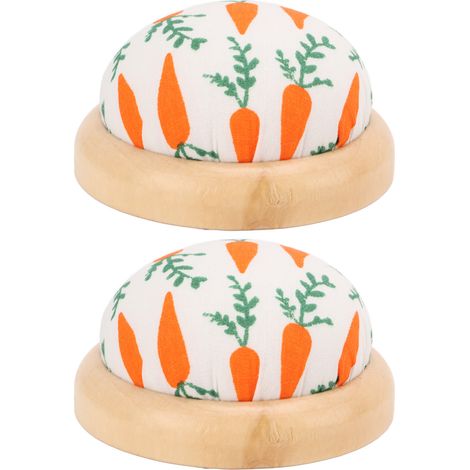 2Pcs Sewing Pin Cushion Wooden Base Hands Free Portable Lightweight Cute Pattern Design Pin Cushion (1/5)