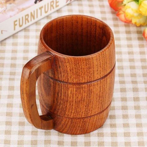 Chope En Bois - Forme De Tonnel - Pour Bière Et Vin - Hauteur 11 Cm Diamètre 8 Cm - 1 Pièce (1/5)