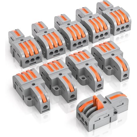 10 connexions ternimal, pince de connexion 1 - in 3 - out, avec levier, connecteur de câble, avec pince de conducteur 0,2-4 mm², pour projets de bricolage (1/5)