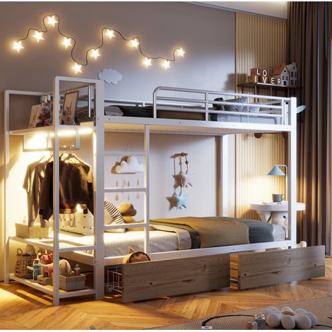Cama litera infantil con cajones LED y estantes OKMYHOME (1/5)