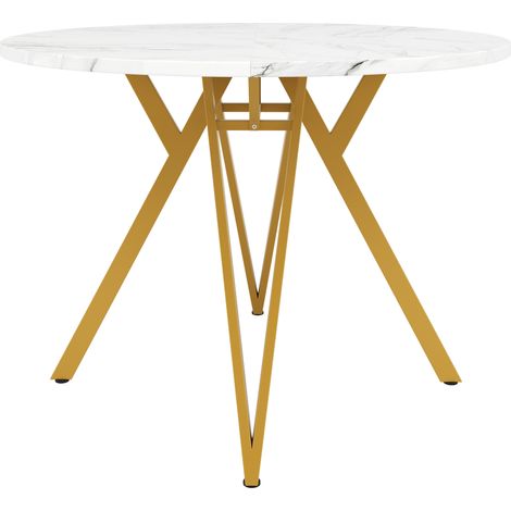 Set da pranzo 5 pezzi MODENUIT con tavolo rotondo in MDF effetto marmo e 4 sedie grigie (1/5)