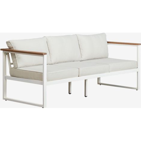 SKLUM 3-Sitzer-Gartensofa aus Aluminium und Lipov-Akazienholz Gardenia Weiß                                  