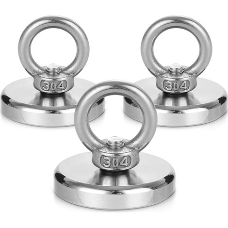Starke 50-kg-Magnete, 42 mm Durchmesser, Neodym-Magnet, 3er-Pack, superstarker Angelmagnet, extra starker Magnetangelmagnet mit Ösenmagneten zum Magnetangeln, zur Teichsanierung, für Haus, Seen und Ra (1/5)