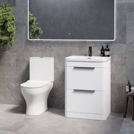 Oslo Gloss White 1150mm Vanity and Jubilee Toilet Suite with Fina Basin - 1150mm - Matt Black 300mm Finger Pull