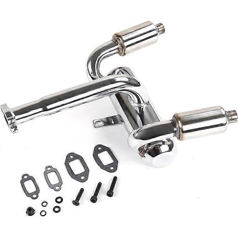 CNC-gefrästes Doppelauspuffrohr aus Metall mit Schalldämpfer für Rovan Baja Silver 1/5 (1/5)