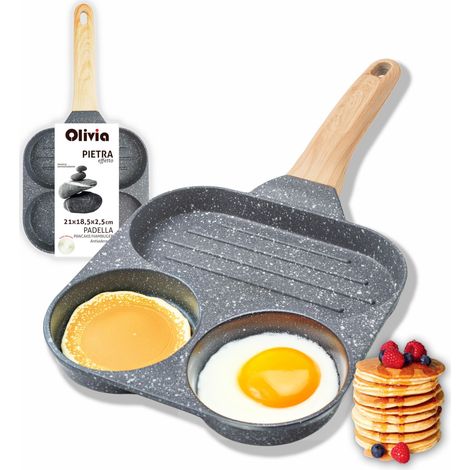 Poêle à Crêpes Pancake 4 Trous - Anti-adhésive pour induction et Gaz - 21 cm - en Aluminium pour Omelette, Crêpes, Oeufs, Hamburgers - de Cuisine - Poignée Super Comfort (1/5)