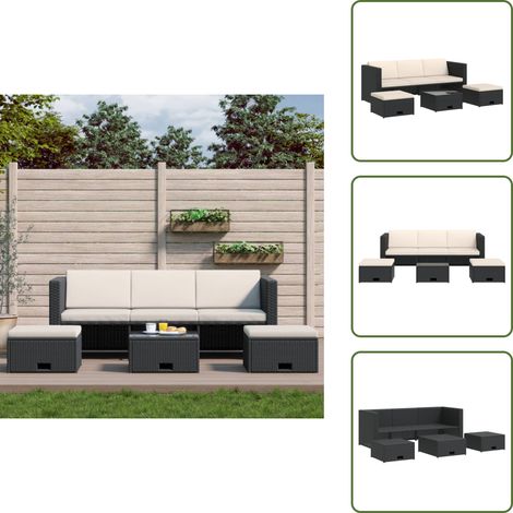 4-tlg. Garten-Lounge-Set mit Auflagen Poly Rattan Schwarz - Gartenmöbel - Lounge-Set - Rattan Gartenmöbel - Outdoor Möbel - Esstisch (1/5)